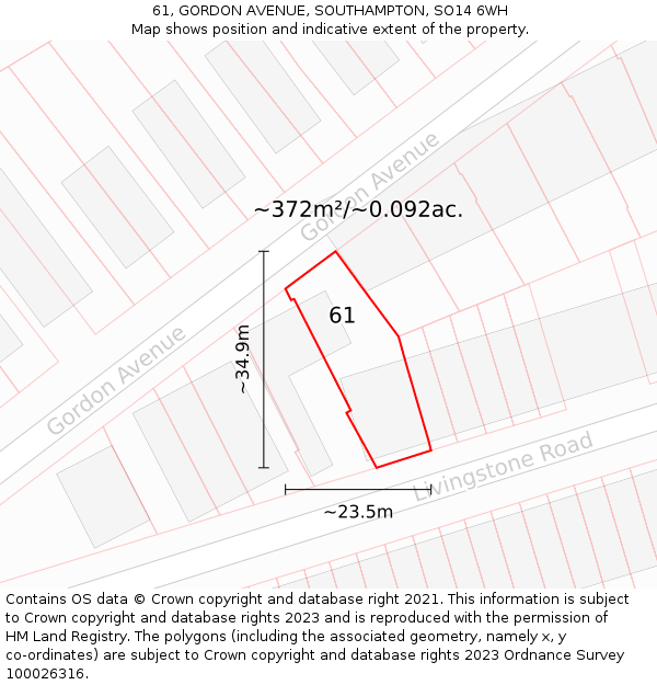 61, GORDON AVENUE, SOUTHAMPTON, SO14 6WH: Plot and title map