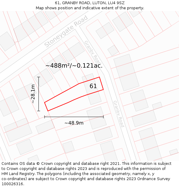 61, GRANBY ROAD, LUTON, LU4 9SZ: Plot and title map