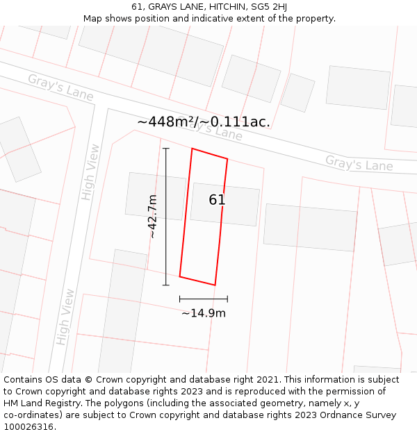 61, GRAYS LANE, HITCHIN, SG5 2HJ: Plot and title map