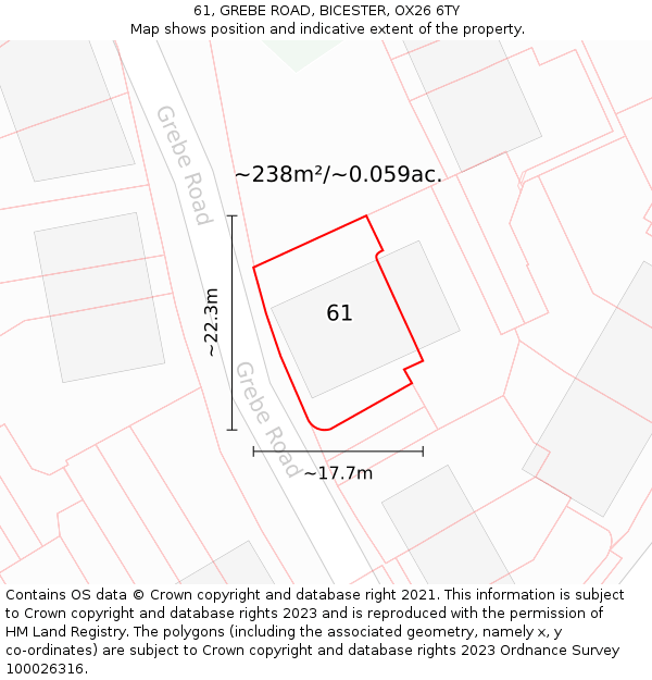 61, GREBE ROAD, BICESTER, OX26 6TY: Plot and title map