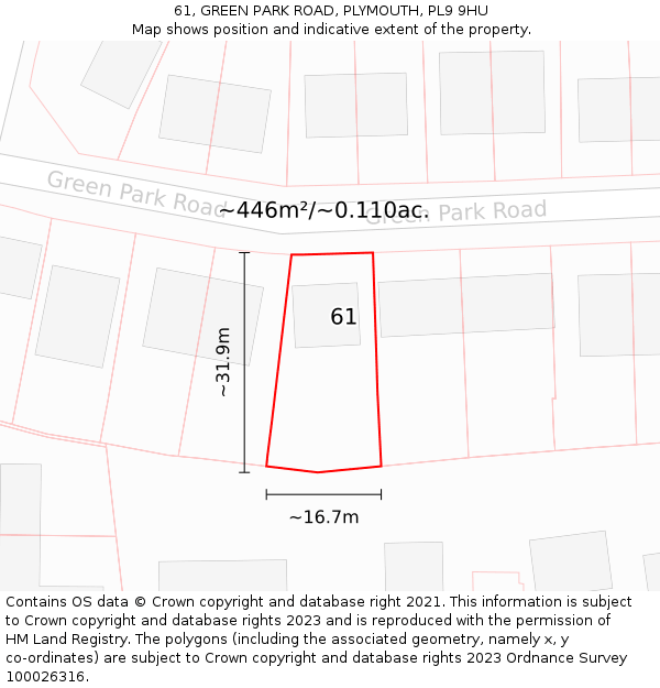 61, GREEN PARK ROAD, PLYMOUTH, PL9 9HU: Plot and title map