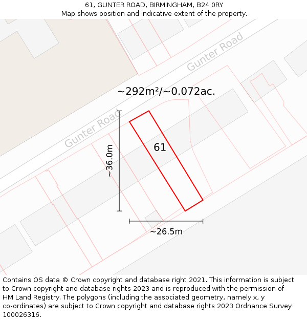 61, GUNTER ROAD, BIRMINGHAM, B24 0RY: Plot and title map