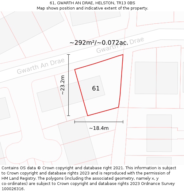 61, GWARTH AN DRAE, HELSTON, TR13 0BS: Plot and title map