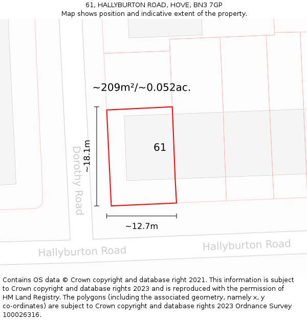 61, HALLYBURTON ROAD, HOVE, BN3 7GP: Plot and title map
