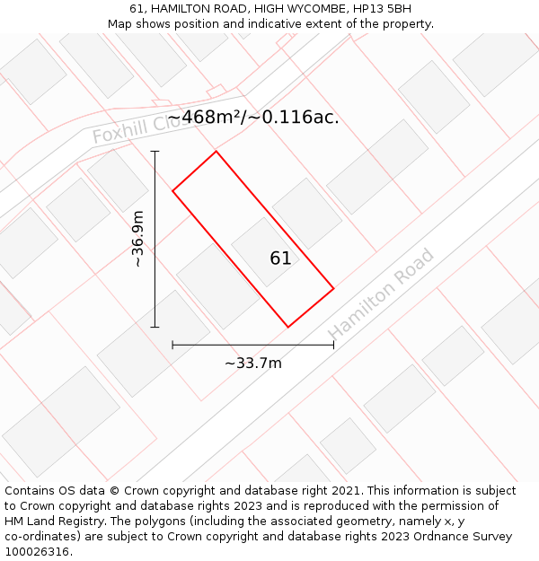 61, HAMILTON ROAD, HIGH WYCOMBE, HP13 5BH: Plot and title map