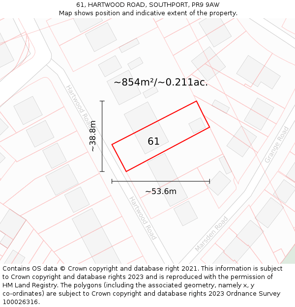 61, HARTWOOD ROAD, SOUTHPORT, PR9 9AW: Plot and title map