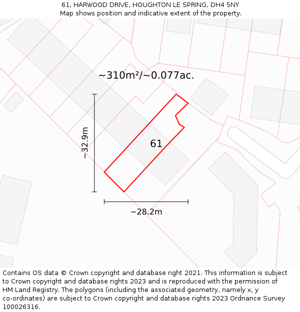 61, HARWOOD DRIVE, HOUGHTON LE SPRING, DH4 5NY: Plot and title map