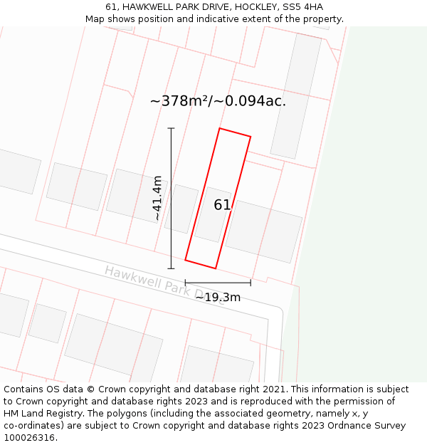 61, HAWKWELL PARK DRIVE, HOCKLEY, SS5 4HA: Plot and title map