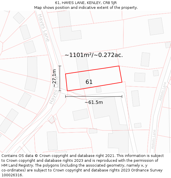 61, HAYES LANE, KENLEY, CR8 5JR: Plot and title map