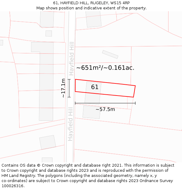 61, HAYFIELD HILL, RUGELEY, WS15 4RP: Plot and title map