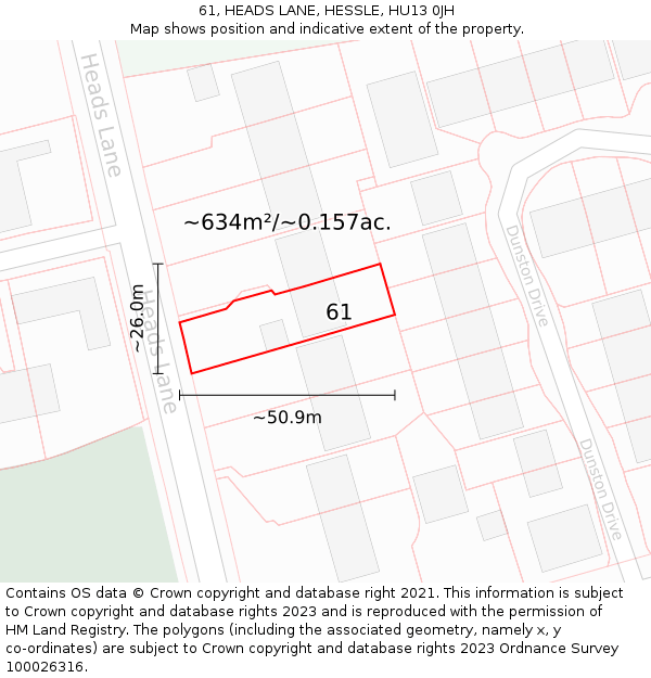 61, HEADS LANE, HESSLE, HU13 0JH: Plot and title map