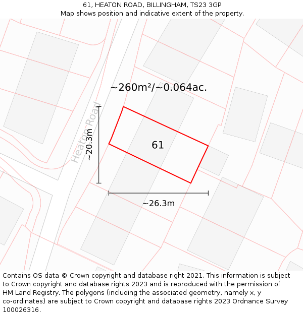 61, HEATON ROAD, BILLINGHAM, TS23 3GP: Plot and title map