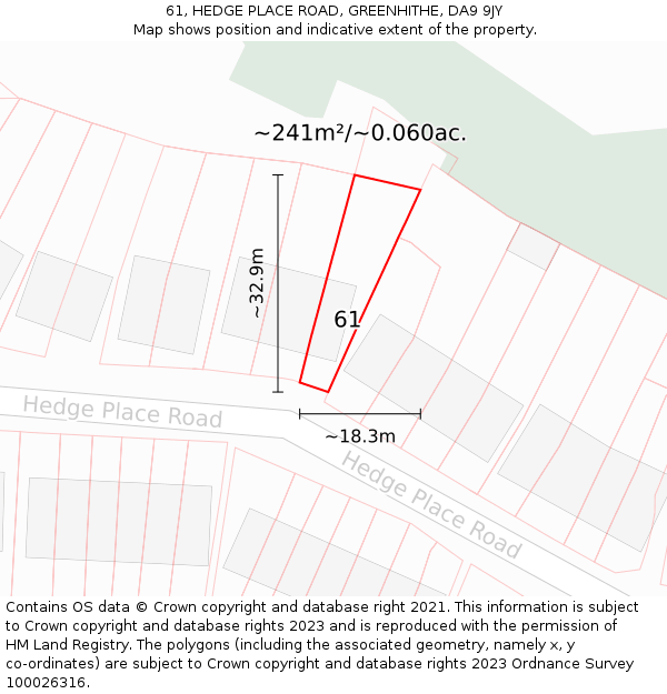 61, HEDGE PLACE ROAD, GREENHITHE, DA9 9JY: Plot and title map