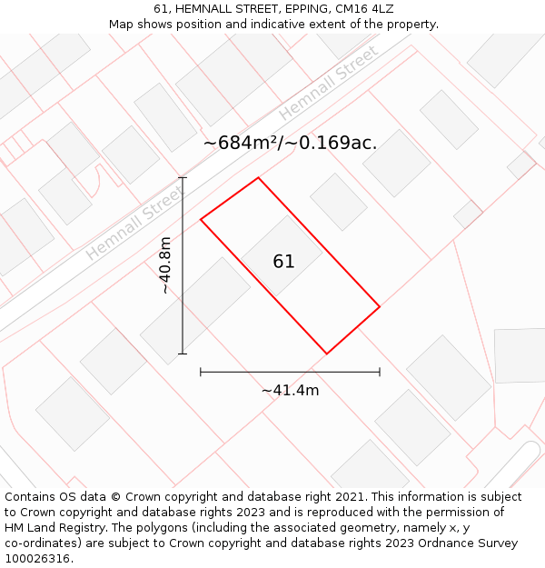 61, HEMNALL STREET, EPPING, CM16 4LZ: Plot and title map