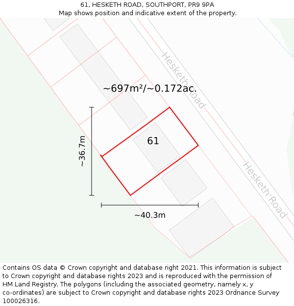 61, HESKETH ROAD, SOUTHPORT, PR9 9PA: Plot and title map