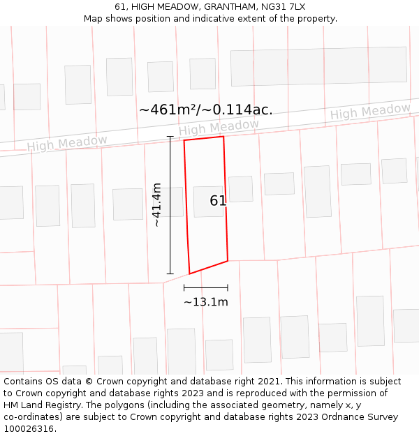 61, HIGH MEADOW, GRANTHAM, NG31 7LX: Plot and title map