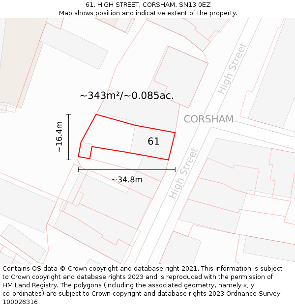 61, HIGH STREET, CORSHAM, SN13 0EZ: Plot and title map