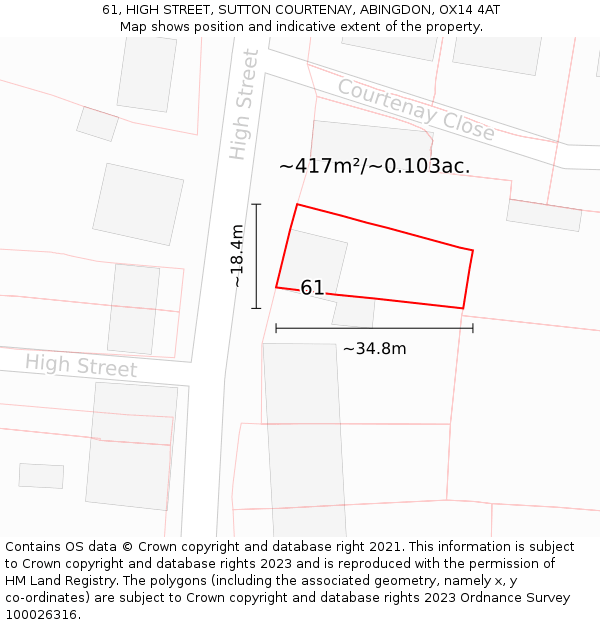 61, HIGH STREET, SUTTON COURTENAY, ABINGDON, OX14 4AT: Plot and title map