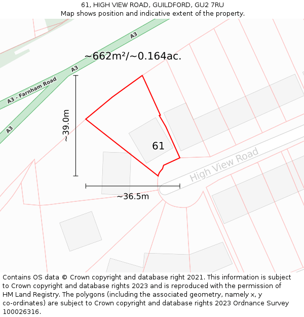 61, HIGH VIEW ROAD, GUILDFORD, GU2 7RU: Plot and title map
