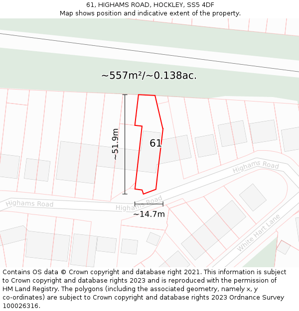 61, HIGHAMS ROAD, HOCKLEY, SS5 4DF: Plot and title map