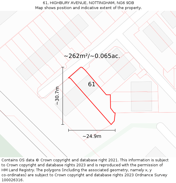 61, HIGHBURY AVENUE, NOTTINGHAM, NG6 9DB: Plot and title map