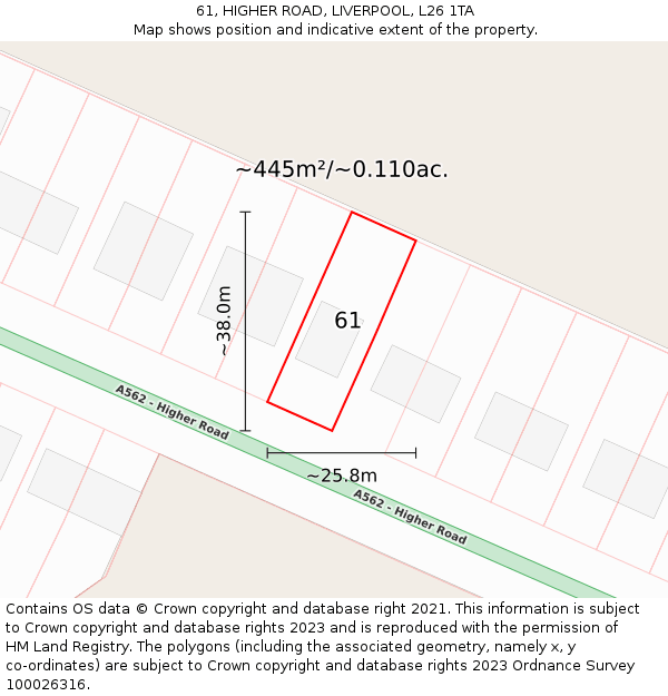 61, HIGHER ROAD, LIVERPOOL, L26 1TA: Plot and title map