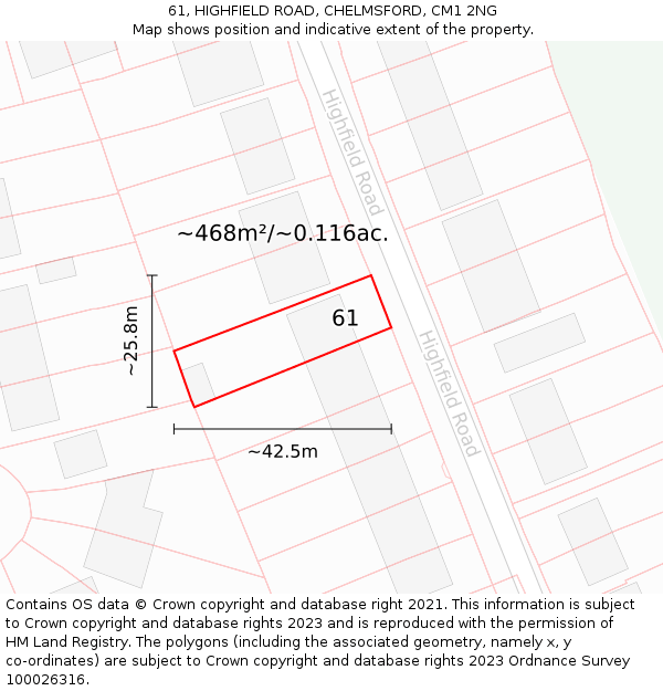 61, HIGHFIELD ROAD, CHELMSFORD, CM1 2NG: Plot and title map