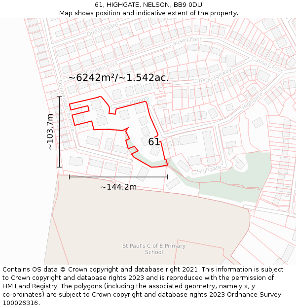 61, HIGHGATE, NELSON, BB9 0DU: Plot and title map