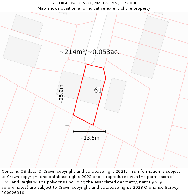 61, HIGHOVER PARK, AMERSHAM, HP7 0BP: Plot and title map