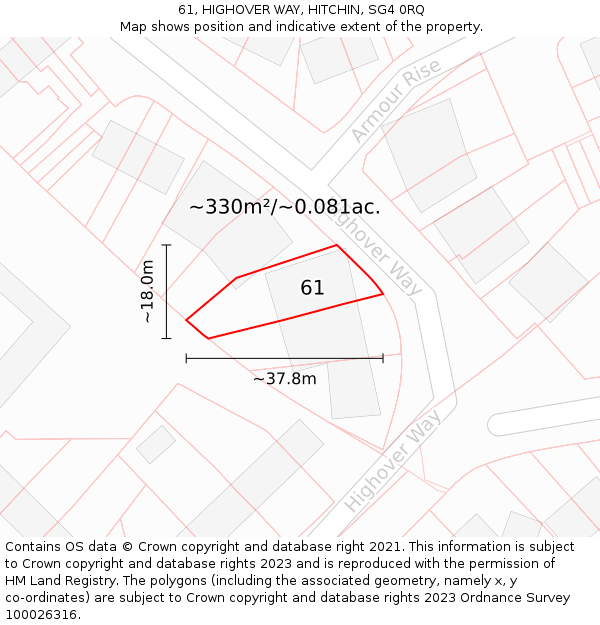 61, HIGHOVER WAY, HITCHIN, SG4 0RQ: Plot and title map