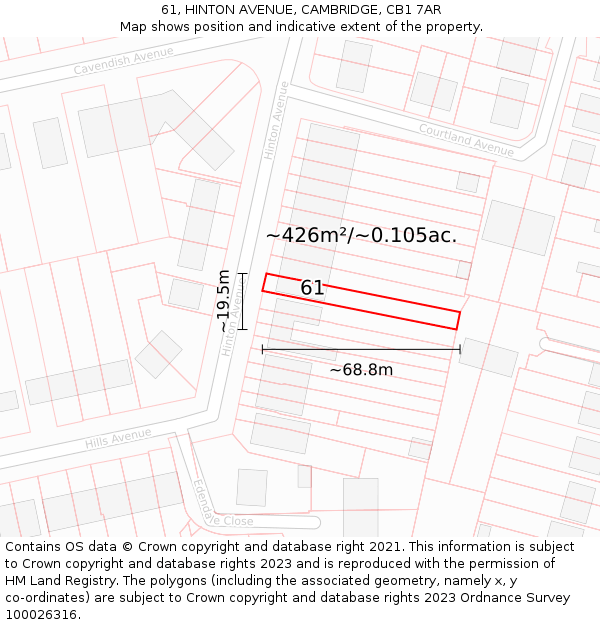 61, HINTON AVENUE, CAMBRIDGE, CB1 7AR: Plot and title map