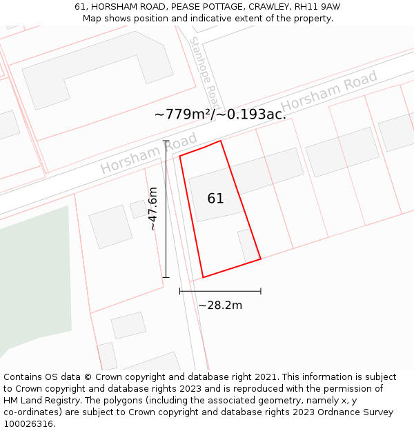 61, HORSHAM ROAD, PEASE POTTAGE, CRAWLEY, RH11 9AW: Plot and title map