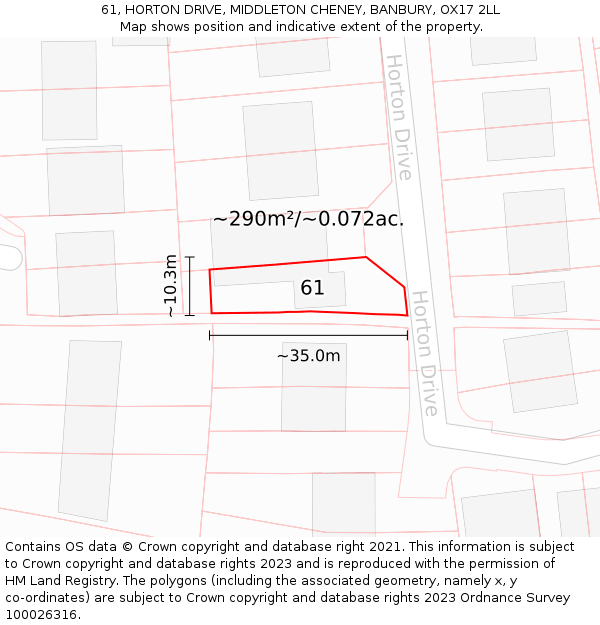 61, HORTON DRIVE, MIDDLETON CHENEY, BANBURY, OX17 2LL: Plot and title map