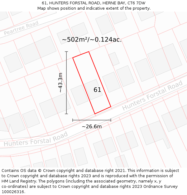 61, HUNTERS FORSTAL ROAD, HERNE BAY, CT6 7DW: Plot and title map