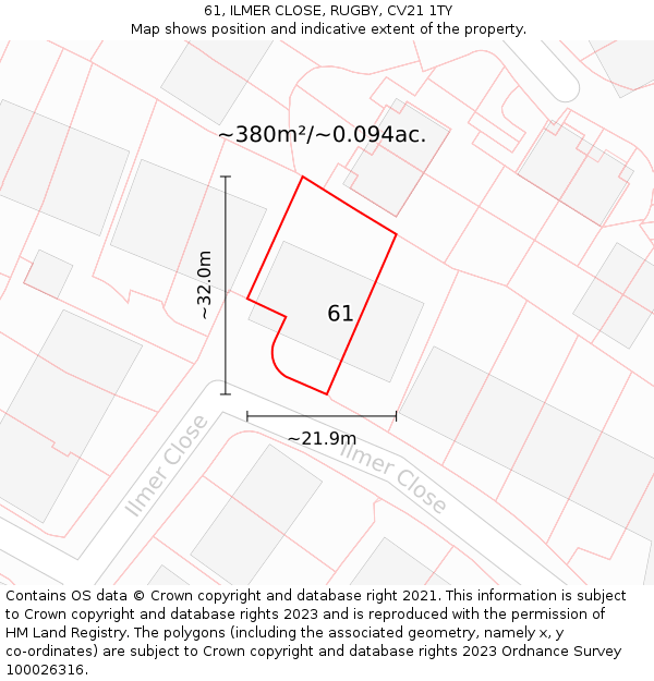 61, ILMER CLOSE, RUGBY, CV21 1TY: Plot and title map