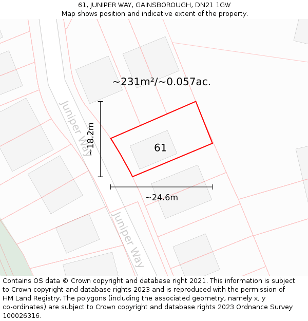 61, JUNIPER WAY, GAINSBOROUGH, DN21 1GW: Plot and title map