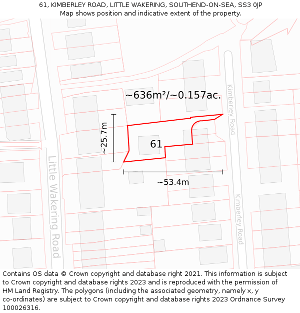 61, KIMBERLEY ROAD, LITTLE WAKERING, SOUTHEND-ON-SEA, SS3 0JP: Plot and title map