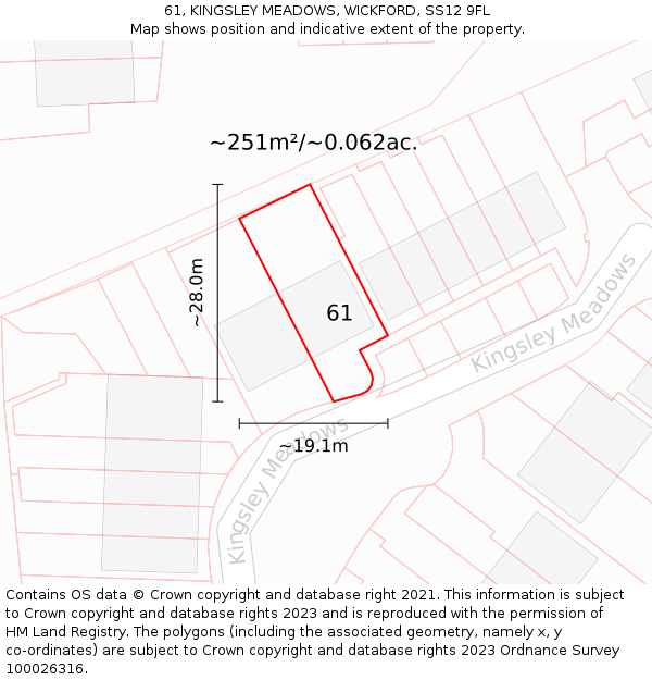 61, KINGSLEY MEADOWS, WICKFORD, SS12 9FL: Plot and title map