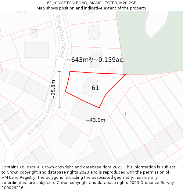 61, KINGSTON ROAD, MANCHESTER, M20 2SB: Plot and title map