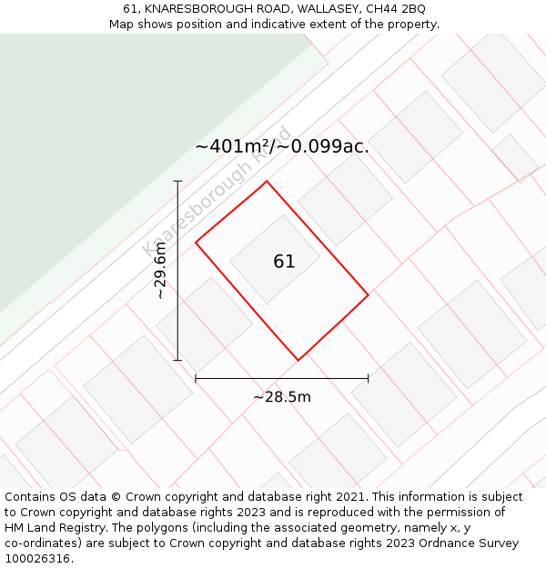 61, KNARESBOROUGH ROAD, WALLASEY, CH44 2BQ: Plot and title map