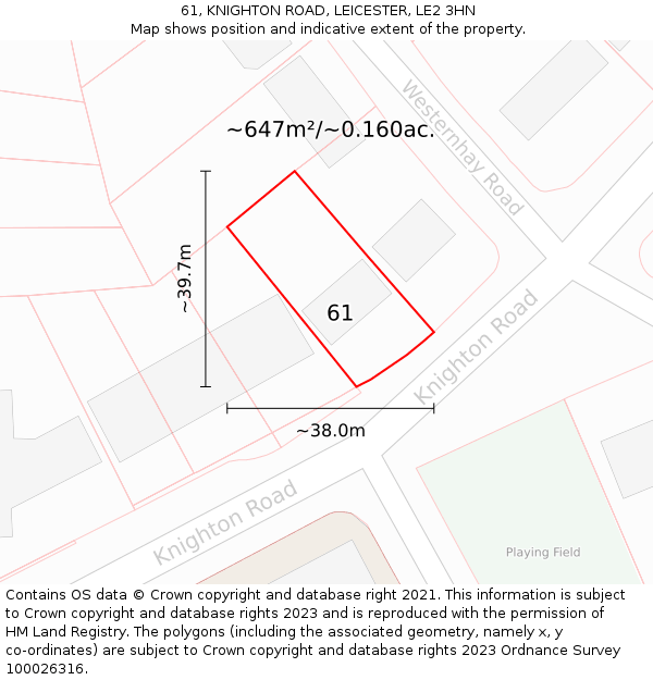 61, KNIGHTON ROAD, LEICESTER, LE2 3HN: Plot and title map