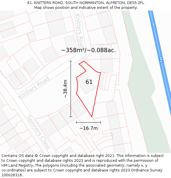 61, KNITTERS ROAD, SOUTH NORMANTON, ALFRETON, DE55 2FL: Plot and title map