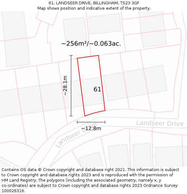 61, LANDSEER DRIVE, BILLINGHAM, TS23 3GF: Plot and title map