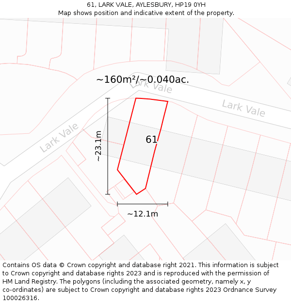 61, LARK VALE, AYLESBURY, HP19 0YH: Plot and title map