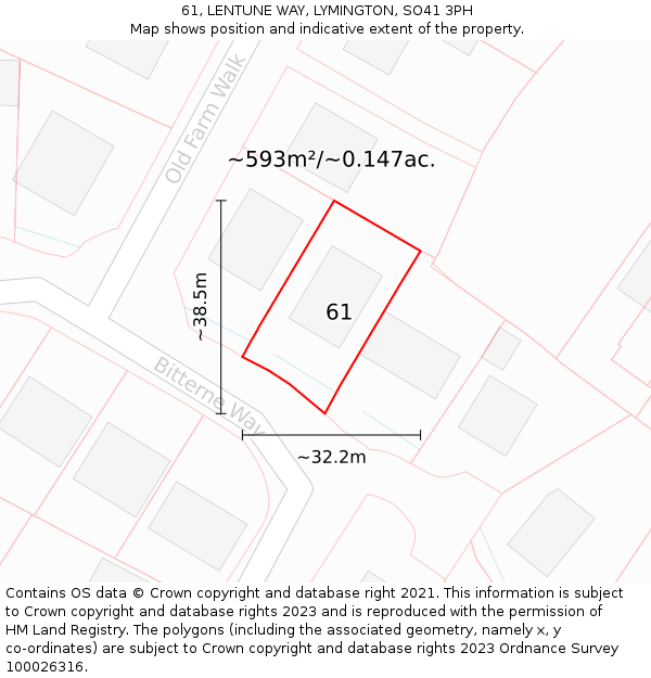 61, LENTUNE WAY, LYMINGTON, SO41 3PH: Plot and title map