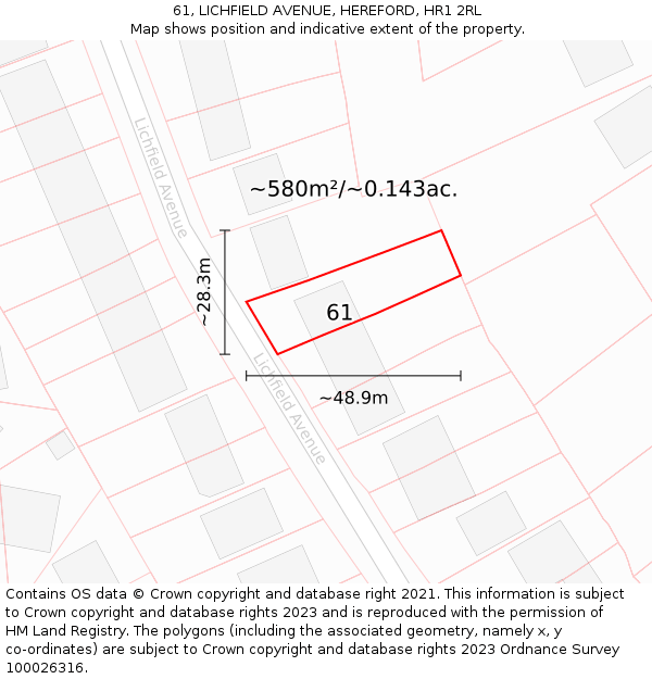 61, LICHFIELD AVENUE, HEREFORD, HR1 2RL: Plot and title map