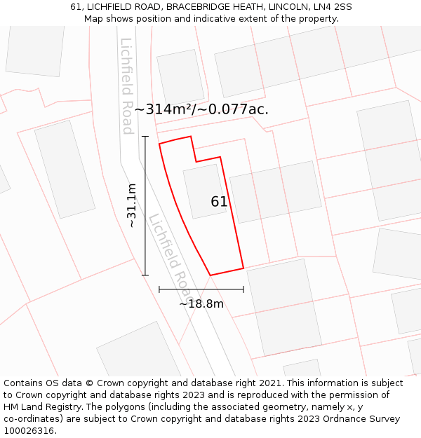 61, LICHFIELD ROAD, BRACEBRIDGE HEATH, LINCOLN, LN4 2SS: Plot and title map