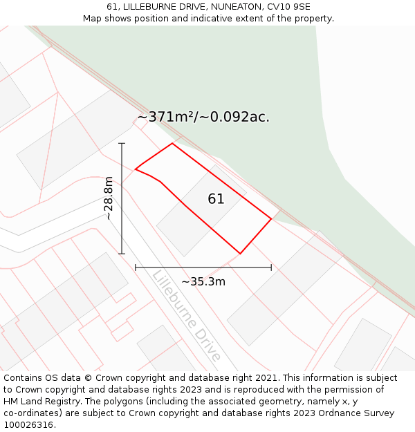 61, LILLEBURNE DRIVE, NUNEATON, CV10 9SE: Plot and title map