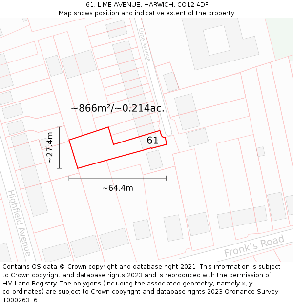 61, LIME AVENUE, HARWICH, CO12 4DF: Plot and title map