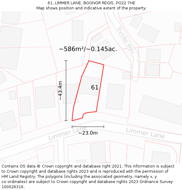 61, LIMMER LANE, BOGNOR REGIS, PO22 7HE: Plot and title map